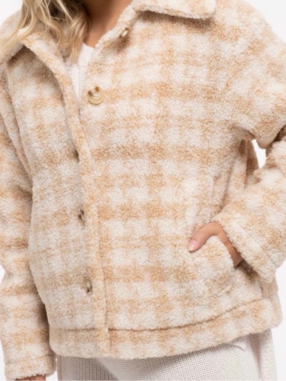 Blu Pepper Plaid Teddy Sherpa Jacket – Size L – NWT